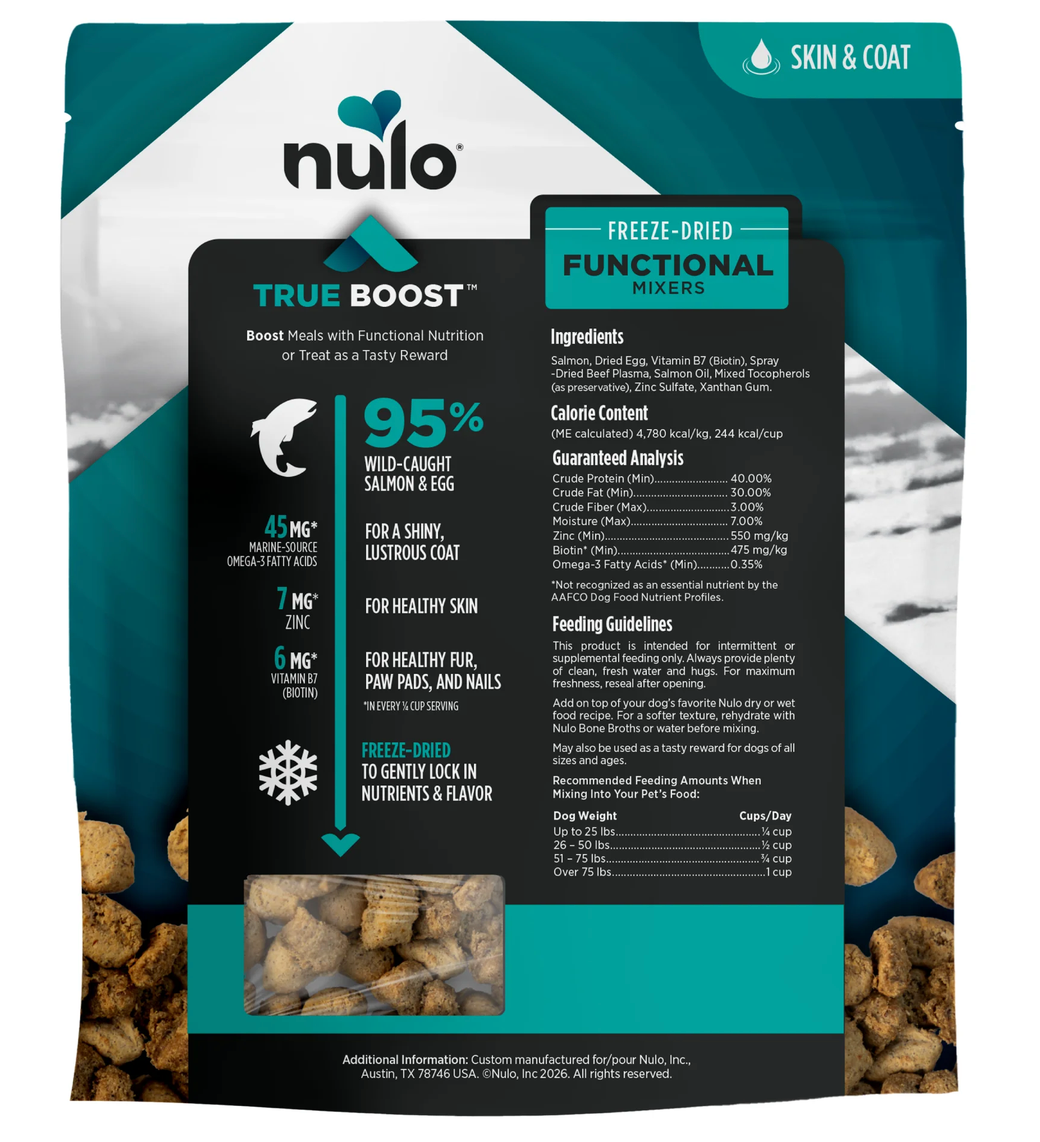 NULO DOG TRUE BOOST FREEZE-DRIED FUNCTIONAL MIXERS SKIN & COAT SALMON RECIPE 3.5OZ BAG