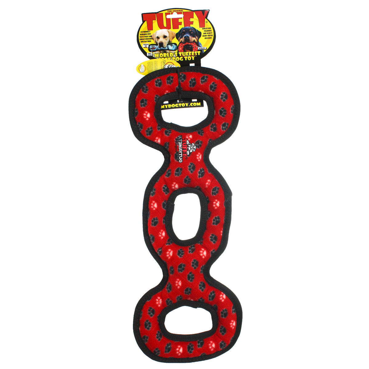 Tuffy Ultimate 3 Way Tug - Red Paw, Squeaky Dog Toy