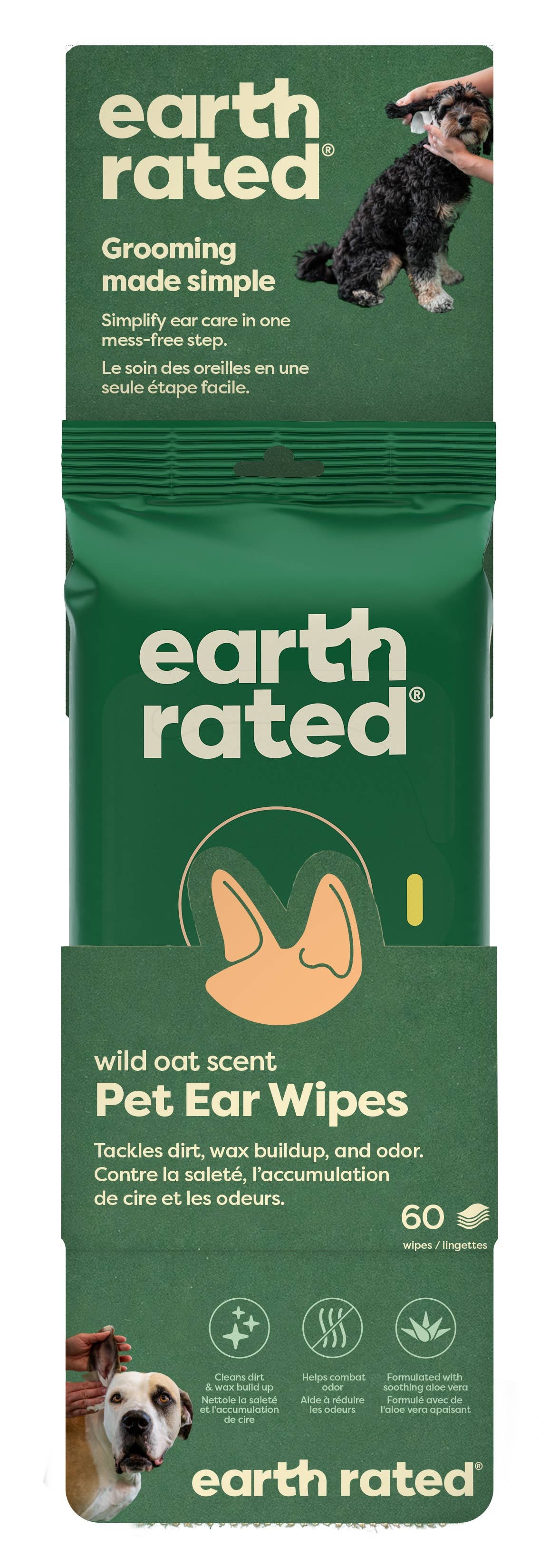 Earth Rated Dog Ear Cleansing Wipes 60ct Case of 6