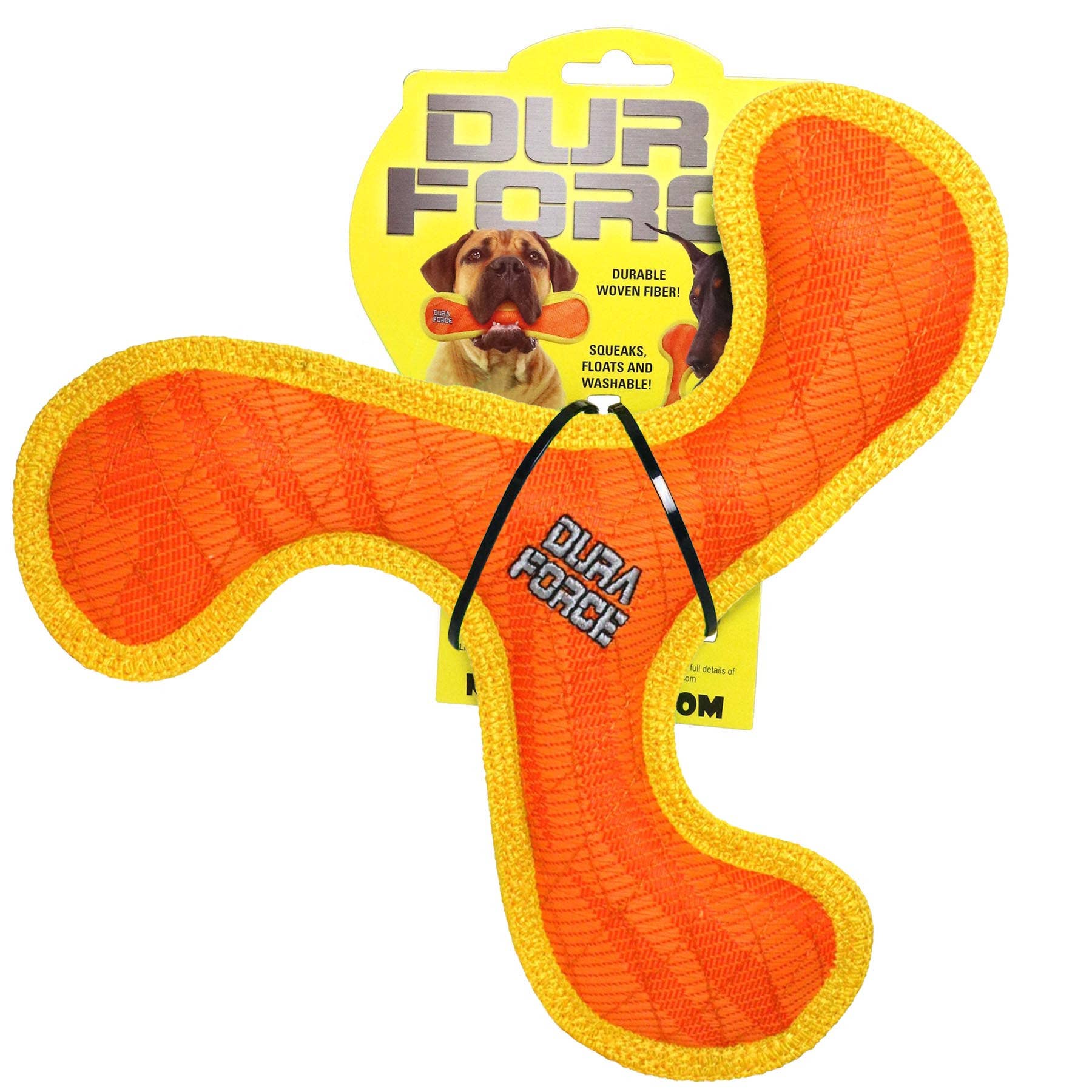 DuraForce Boomerang Tiger - Orange, Durable, Squeaky Dog Toy